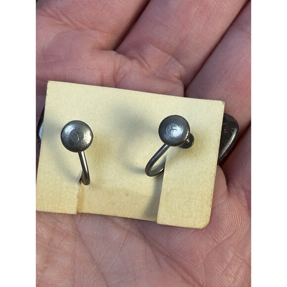 Vintage Jasper Stone Screw-on Earrings Red Grey Speckled Stone - Picture 3 of 5